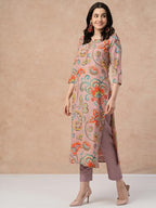 ANNI DESIGNER Womens Cotton Blend Straight Printed Kurta with Pant (Tinka Peach-NW_XL_Peach_X-Large)