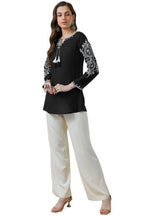 Soch Womens Black Rayon Embroidered Tunic with Tassels