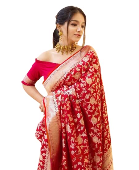 Flosive Womens Kanjivaram Silk Saree With Handloom Weaving Work With Blouse Piece (RED)