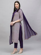 ANNI DESIGNER Womens Cotton Blend Straight Printed Kurta with Pant & Dupatta (DMPL BEGANI_S_Purple_Small)