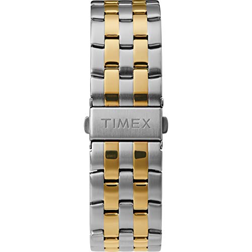 Timex Men's Dress Analog 33mm Stainless Steel Bracelet Watch with Genuine Diamond, Two-Tone/Black