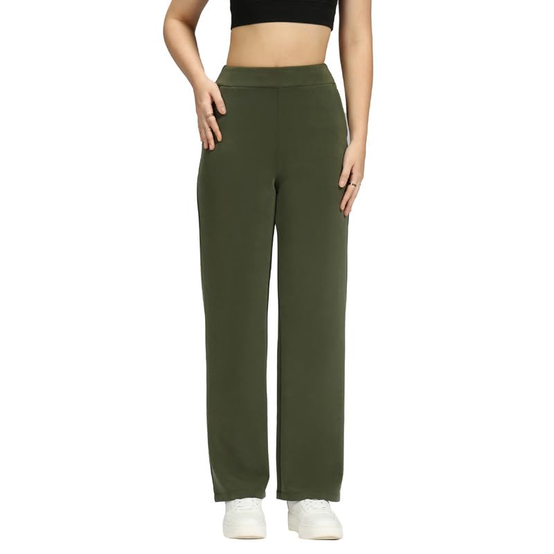 BlissClub Womens BareButter Straight Pants, High Rise, Straight fit,Pockets, Comfortable Waistband,Regular Variant Below 54