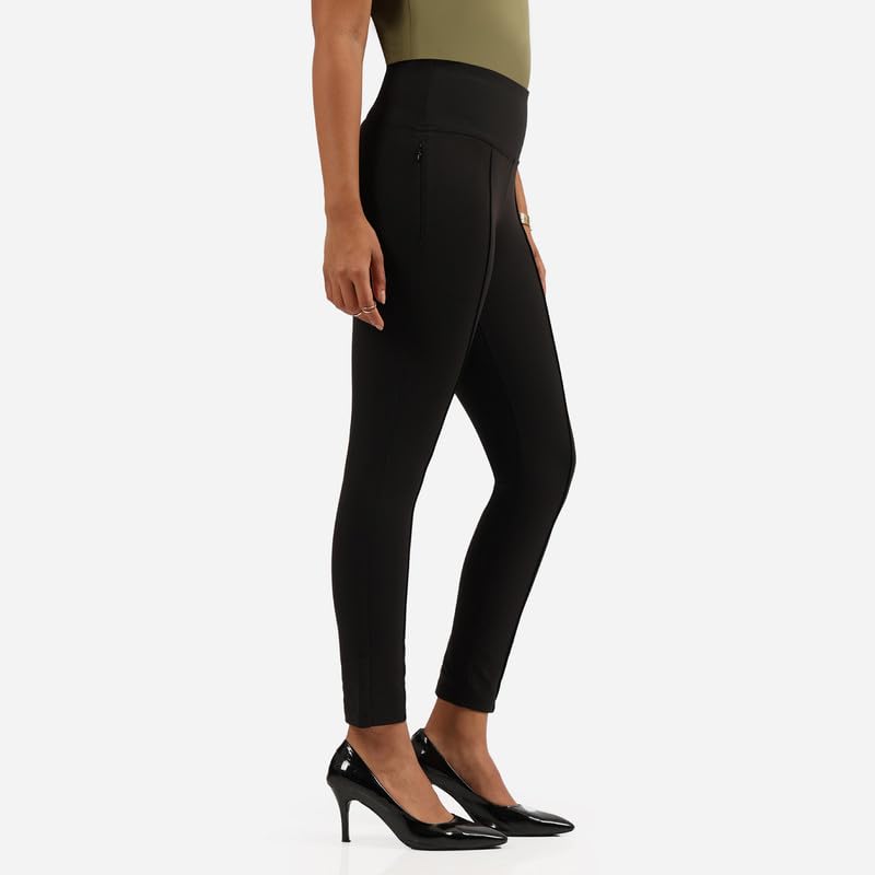 BlissClub Ultimate Sculpt Tregging Pants -Tall Above 55 | Ribbed Waistband | 2 Side Pockets | Front Pintucks | Feels Like Secon