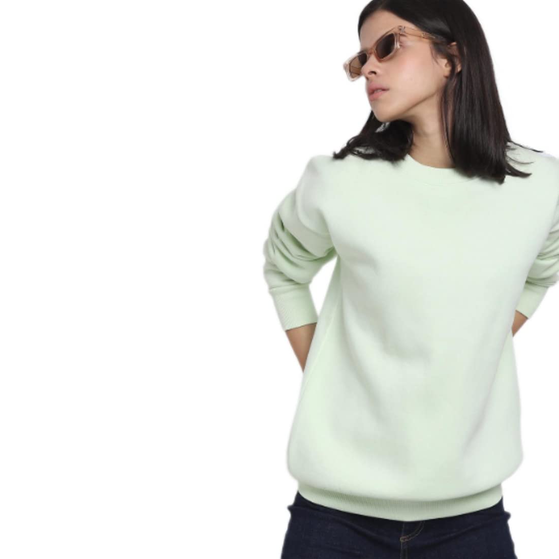 Bewakoof Heavy Duty 1.0 Womens Solid Oversized Fit Full Sleeve Round Neck Fleece Sweatshirt Green