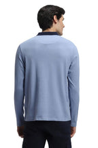 Dennis Lingo MenS Light Blue Cotton Polo Neck Tshirt, Regular Fit Long Sleeve