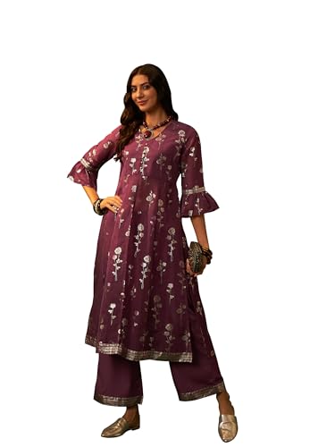 Ziyaa Womens Onion Pink Organza Flare Kurta Palazzo Set (Sgkuog4045Andpl
