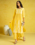 Kaari Rayon Womens Kurta Set (KAAAW24WSKD-70018_Amaltas Yellow