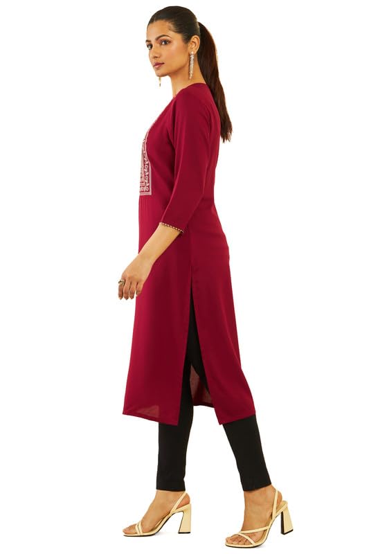 Soch Womens Rayon Floral Zari Embroidestraight Kurta