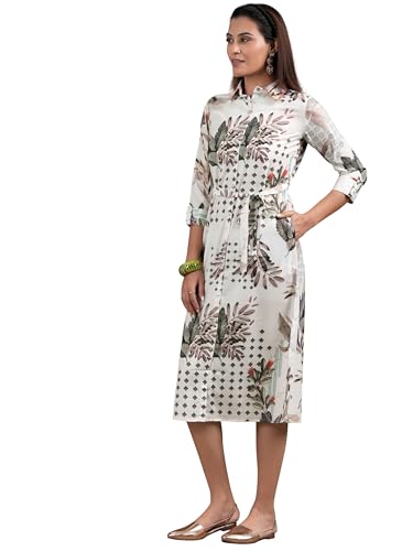 Libas WomenS Crepe Shirt Midi Casual Dress (37191_Off White