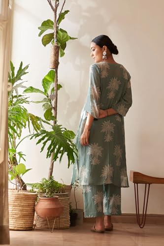 ANNI DESIGNER Womens Rayon Viscose Straight Printed Kurta with Pant (Robin Pista_L_Pista_Large)