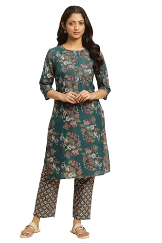 W For Woman Teal Green Floral Printed Kurta And Pants Set_24Auws10336-123794_L