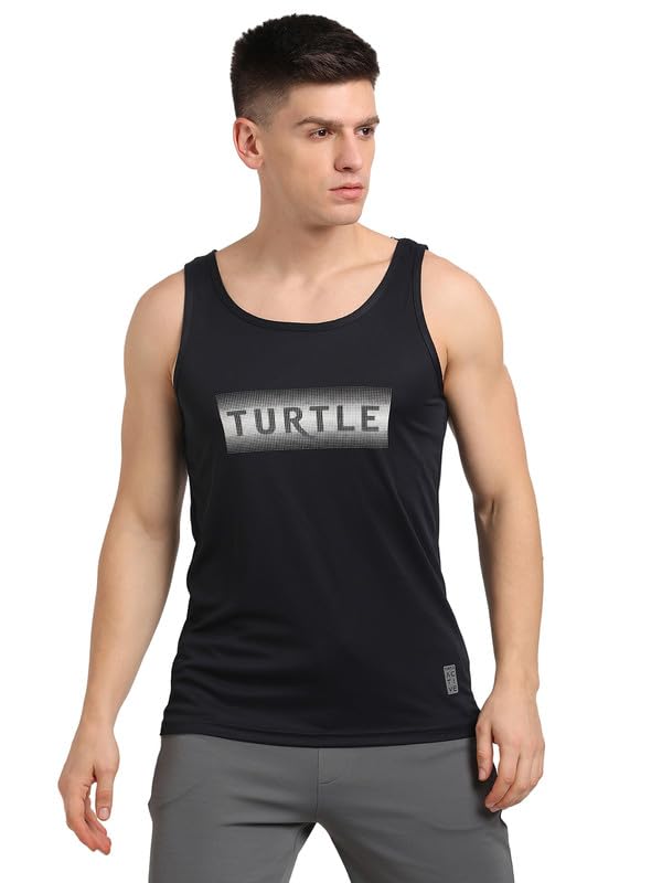 Turtle Men Poly Cotton PrintedS Black Tank Top