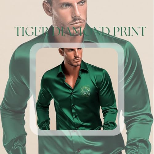 Indoprimo MenS Satin Stylish Club Wear Tiger Diamond Print Shirt Full Sleeve Peach
