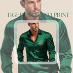 Indoprimo MenS Satin Stylish Club Wear Tiger Diamond Print Shirt Full Sleeve Peach