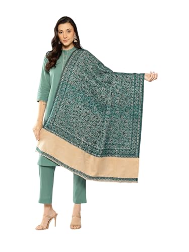 Aarika Womens Winter Wear Firozi Colour Paisley Woolen Shawl-(FREE-SIZE)-(SWL-W-AS-107-FIROZI-FREE-SIZE)