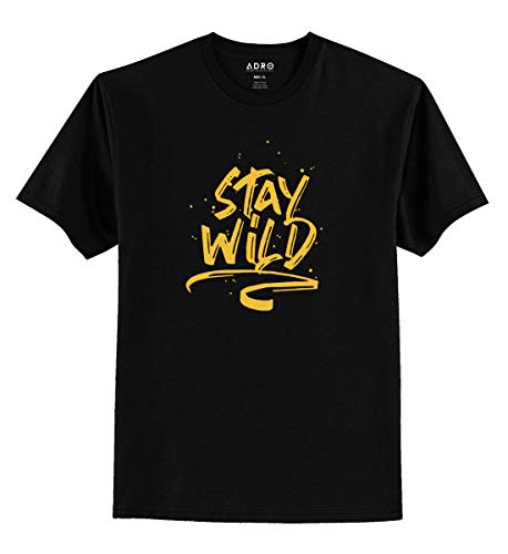 ADRO Stay Wild Design Printed T-Shirt for Men (RNR-S36-SWW-BL_Black_XL)
