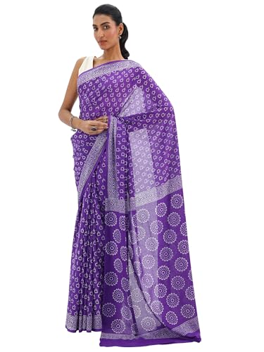 Libas Purple Embellished Cotton Saree For Women