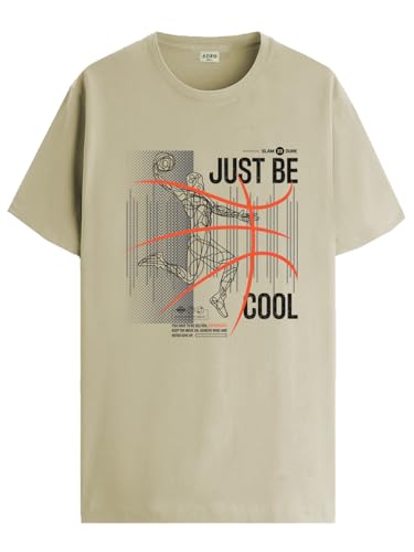 ADRO Men's Graphic Printed 100% Cotton T-Shirt - Regular Fit, Printed T-Shirts for Men (RN24-BCL-BE_Beige_XL)