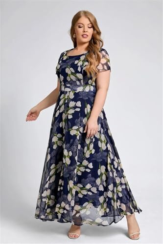 Shasmi WomenS Navy Blue Georgette Digital Floral Printed Floral Printing Short Sleeve A-Line Maxi Gown Dress For Women (Gown Dr
