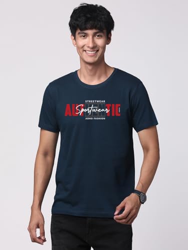 ADRO Mens Graphic Printed 100% Cotton T-Shirt - Regular Fit, Printed T-Shirts for Men (RN24-SPT-SB_Teal_L)
