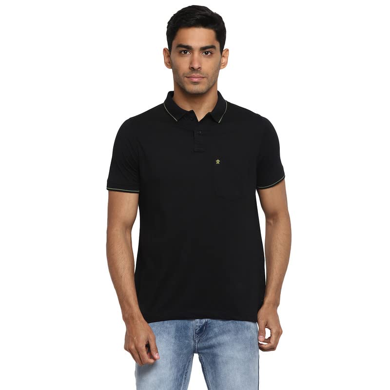 Turtle Men Essentials Black Solid Polo Neck T-Shirts