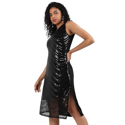 Campus Sutra Women'S Polyester Classic Knee-Length Dress (Cbsusmr23_Cswssdr5700_Black