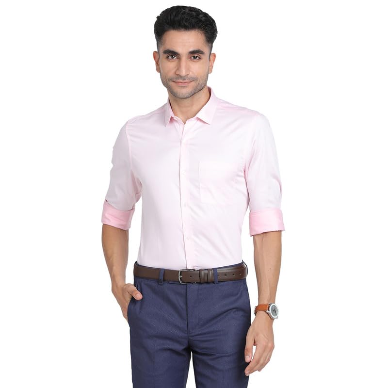 Turtle Men Giza Cotton Pink Plain Slim Fit Full Sleeve Formal Shirt