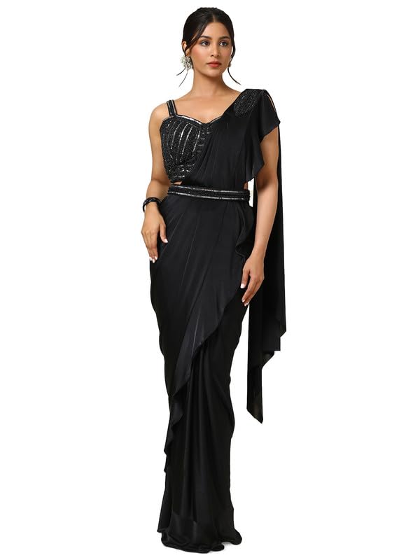Soch Women Nylon Blend Sequin Embellished Ready-to-Wear Saree with Belt