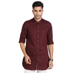 Turtle Men 100% Cotton Maroon Jacqard Print Slim Fit Ceremonial Kurta
