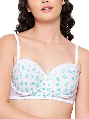 Clovia Womens Cotton Padded Underwired Demi Cup Printed Multiway Strapless Bra (BR2129P18_White_32C)