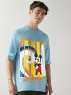 Bewakoof Air 1.0 Official Disney Merchandise Mickey Mens Graphic Print Oversized Fit Half Sleeve Round Neck Cotton Jersey T-Shi