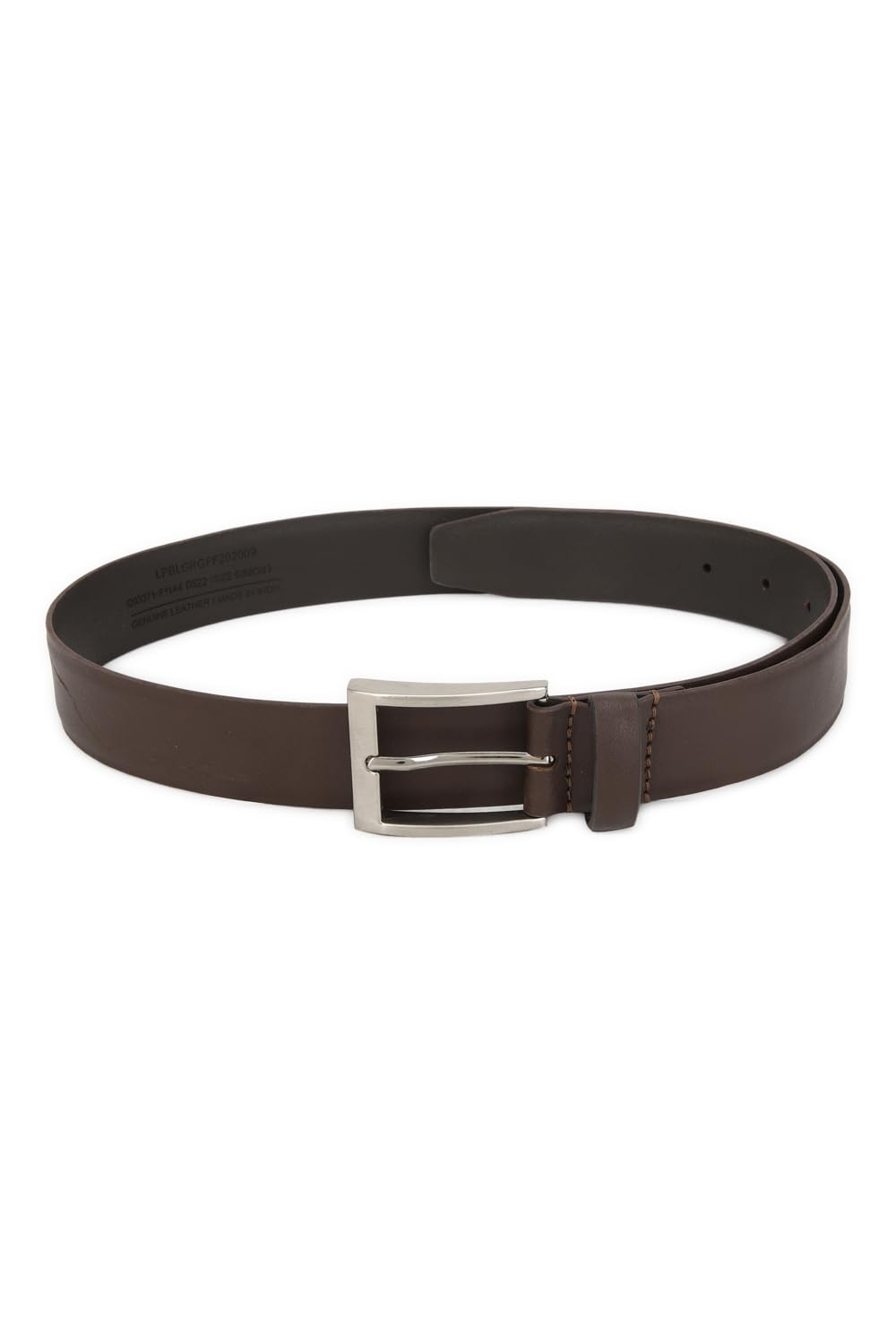 Louis Philippe Men Brown Solid Formal Italian Leather With Brush Nickel Buckle Belt