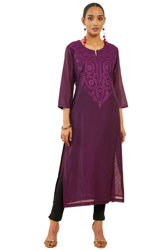 Soch Women Chanderi Paisley Embroidered Straight Kurta