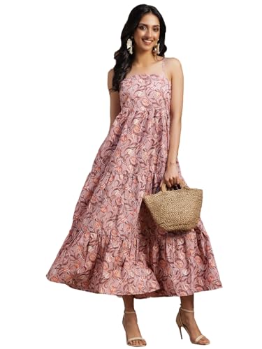 Libas WomenS Cotton Fit And Flare Maxi Dress (26919_Peach