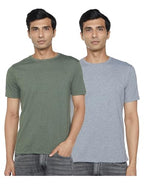 Fyltr MenS Solid T-Shirt - Half Sleeve | Round Neck | 100% Cotton | Regular Fit T-Shirt (Pack Of 2) Grey And Green