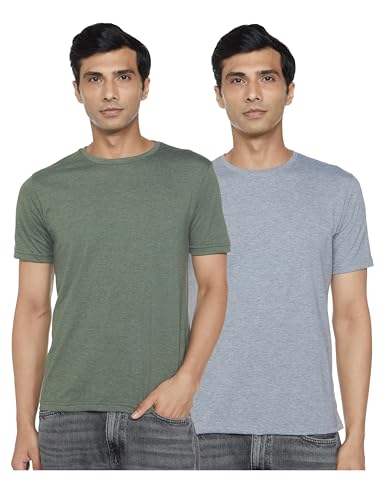Fyltr MenS Solid T-Shirt - Half Sleeve | Round Neck | 100% Cotton | Regular Fit T-Shirt (Pack Of 2) Grey And Green