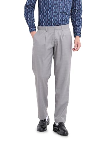 The Indian Garage Co Mens Regular Fit Checkered Mid-Rise Stretchable Formal Trousers Sweater