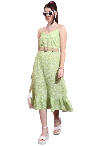 Ketch WomenS Polyester Drop-Waist Midi Dress (Khj6000477_Lime Green