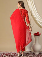 ANNI DESIGNER Womens Cotton Blend Bandhani Printed Straight Kurta with Pant & Dupatta (TURAE-RED-Nw_L_Red_Large)