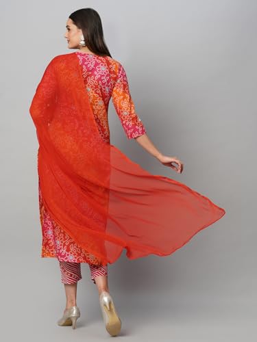 ANNI DESIGNER Womens Cotton Blend Straight Printed Kurta with Pant & Dupatta (Makhan Pink_S_Pink_Small)