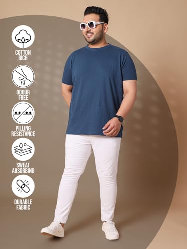 Bigbanana Plus Size Solid MenS Round Neck T-Shirt (Tony-Navy,Navy Blue,3Xl)