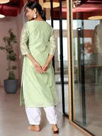 Libas WomenS Chanderi Silk Woven Design Straight Kurta (37038_Green