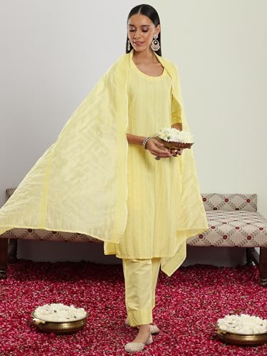 Libas WomenS Silk Blend Self Design Kurta Set (35344_Yellow