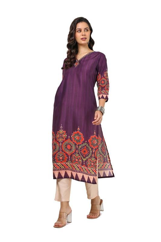 Soch Womens Wine Muslin Blend Ethnic Motifs Kurta With Sequence Work