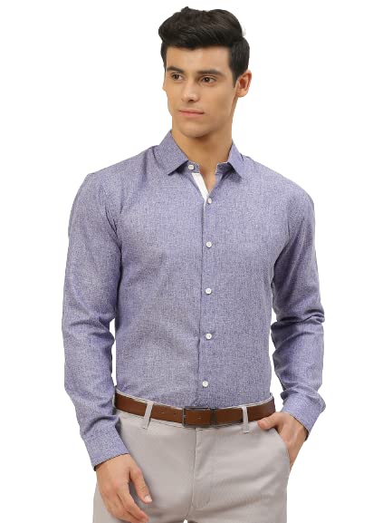 SOJANYA (Since 1958, Cotton Linen Indigo Blue Formal Shirt, Size: 38
