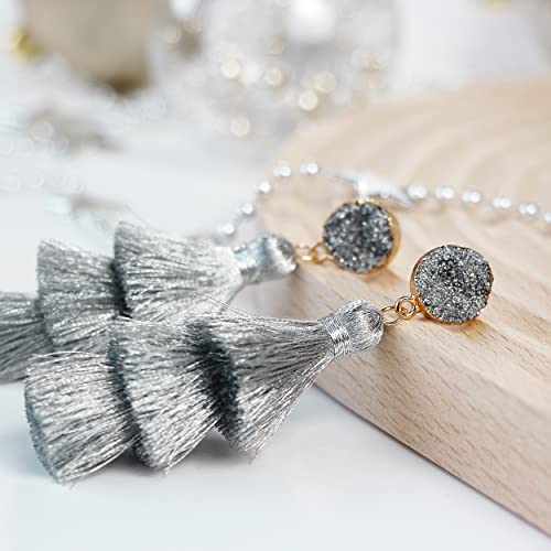 Me&Hz Layered Silver Tassel Earrings for Women Dangling parkling Long Statement Metallic Silver Fringe Earrings Bohemian Birthda