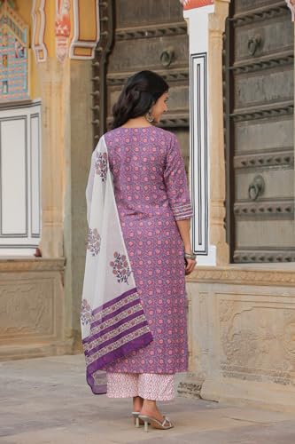 ANNI DESIGNER Womens Cotton Blend Straight Printed Kurta with Pant & Dupatta (Blockbuster Multi-NW_S_Multi_Small) Multicolour