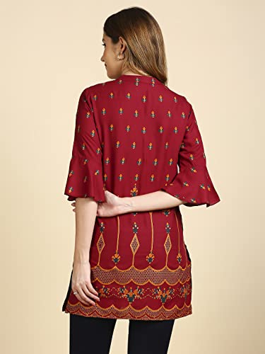 Anubhutee Maroon Floral Printed Straight Short Cotton Kurti For Women
