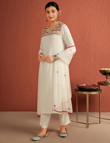 Kaari Rayon Staple WomenS Kurta Set (Kaaaw24Wskd-92030_Frangipani Cream