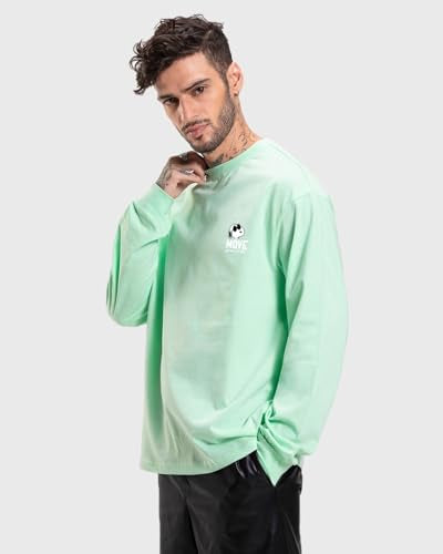 Bewakoof MenS Move On Graphic Printed T-Shirt, Oversized Fit, Round Neck, Full Sleeve_587155_Green_L
